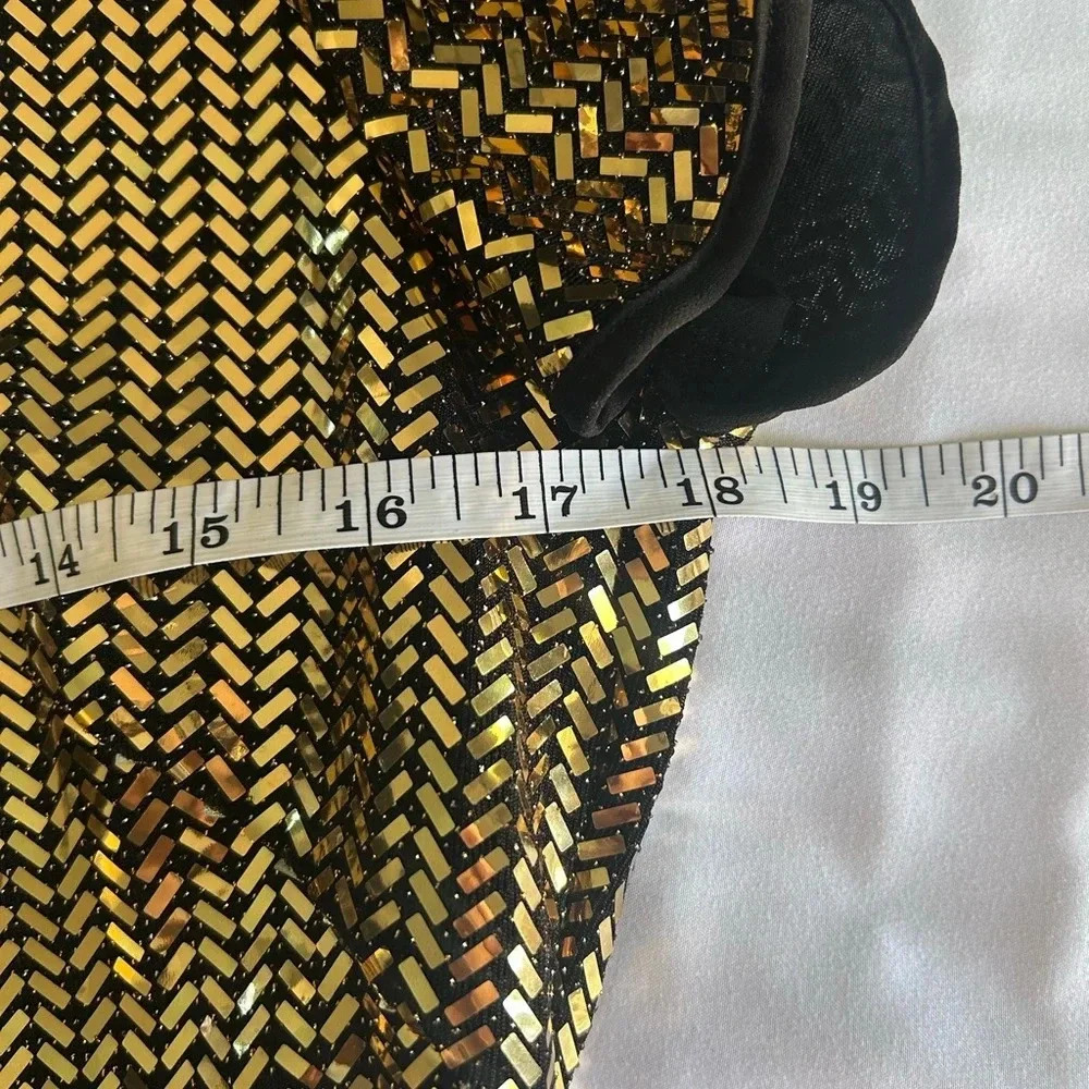 Naeem Khan Flutter Cap Sleeve Open Back Gold Sequ… - image 12